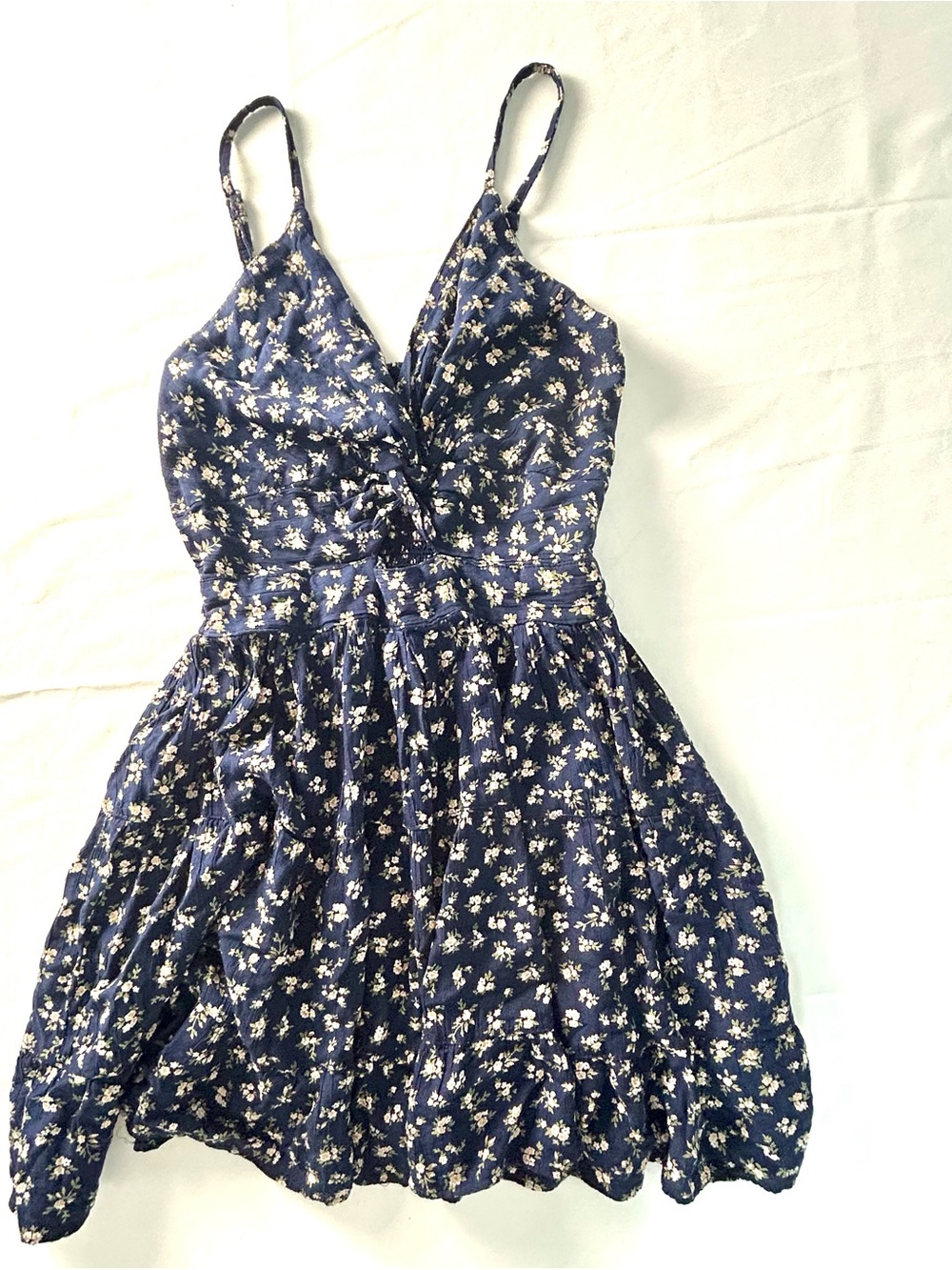 Floral Dress Women’s Medium Spaghetti Strap Navy Mini Cottagecore Coquette